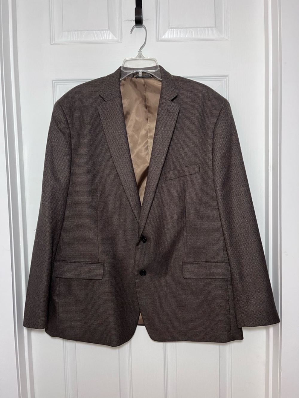 Chaps Brown & Black Mini Houndstooth Two-Button Sport Coat with Tan Lining